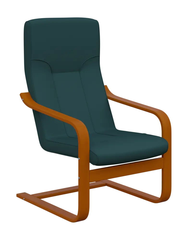 BO - 1 křeslo, dřevěná kostra, moření třešeň, látka BORA 57, tyrkysová